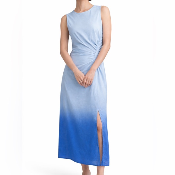 Dkny Dresses & Skirts - 🆕🦋 DKNY Blue Ombre Midi Dress Size 10 NWT 100% Cotton Ruched Side Summer Dress